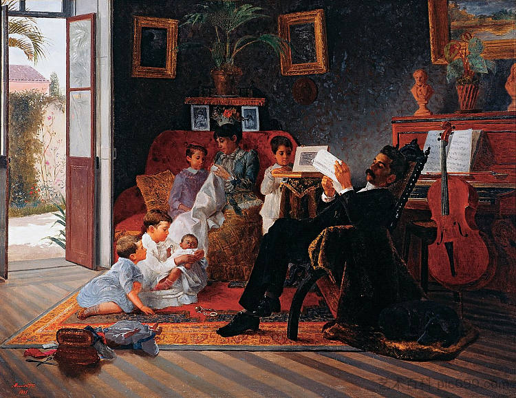 阿道夫·平托一家的场景 Scene of Adolfo Pinto’s Family (1891),若塞·费尔拉兹·德·阿尔梅达·茹尼奥尔