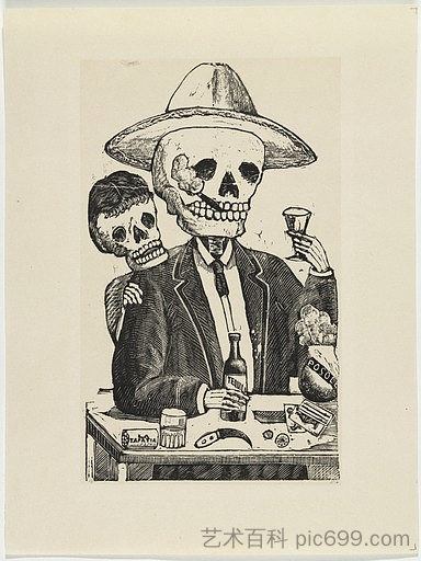 酒精卡拉维拉 Alcoholic Calavera (1888)，乔斯·瓜达卢佩·波萨达