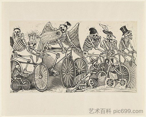 自行车手的卡拉维拉 Calavera of the Cyclists (1895)，乔斯·瓜达卢佩·波萨达