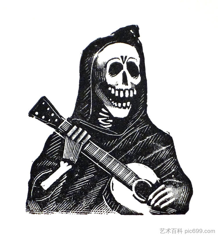 骷髅头与吉他 Skull with Guitar (1900)，乔斯·瓜达卢佩·波萨达