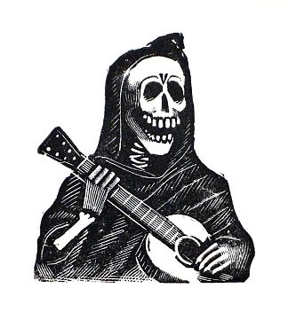 骷髅头与吉他 Skull with Guitar (1900)，乔斯·瓜达卢佩·波萨达