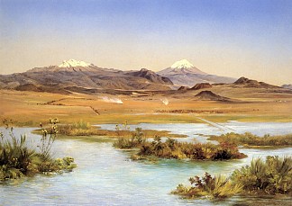 来自查尔科湖的波波卡特佩特尔和伊兹塔奇瓦特尔 El Popocatépetl y el Iztaccíhuatl desde el lago de Chalco (1882)，若泽玛丽亚维拉斯科