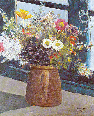 橱窗里有鲜花的花瓶，坎波斯-杜若尔当 Vaso com Flores na Janela, Campos do Jordão (1943)，若泽潘塞提