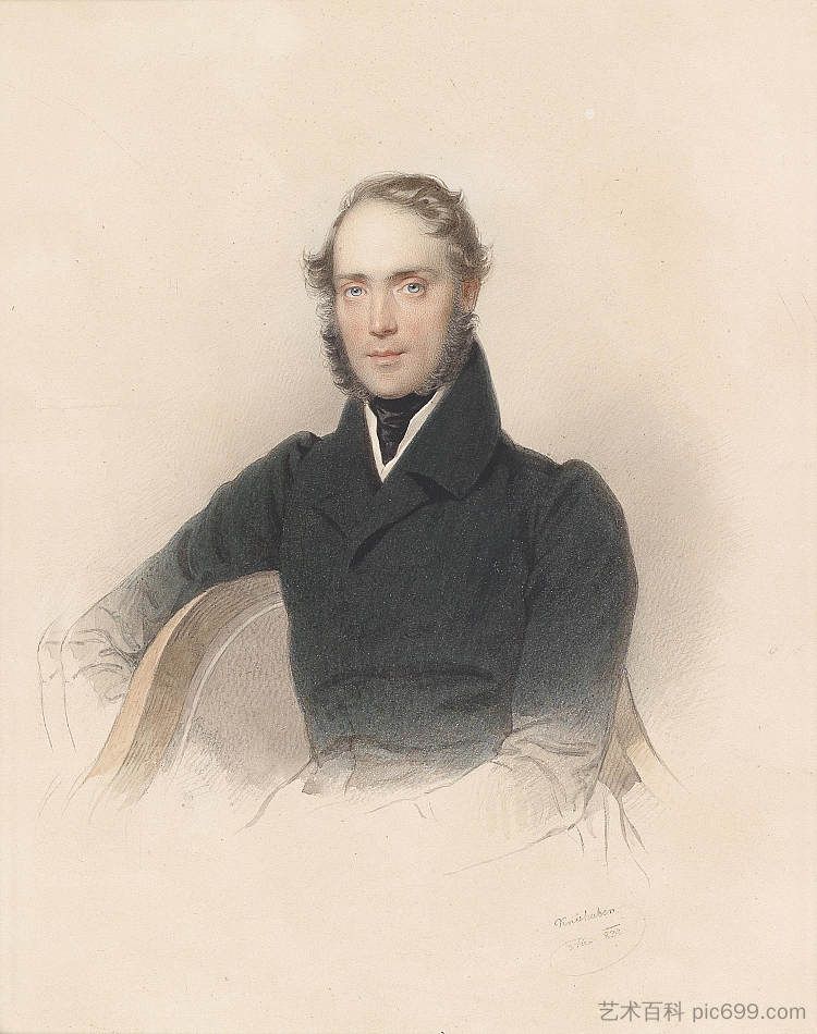 皮隆的爱德华·库尼肖像 Portrait of Eduard Cuny by Pierron (1832)，约瑟夫·克里胡贝尔