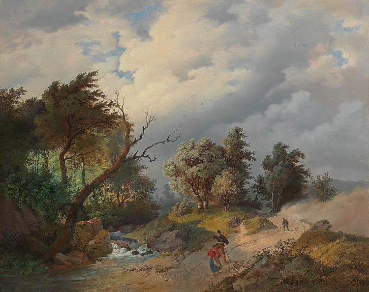 暴风雨即将来临的景观 Landscape with approaching storm (1864)，约瑟夫·克里胡贝尔