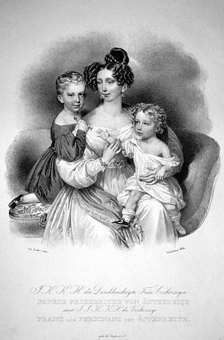 Ezerzogin Sophie von Austria和她的孩子Franz Josef和Ferdinand Maximilian Ezerzogin Sophie von Austria with her children Franz Josef and Ferdinand Maximilian，约瑟夫·克里胡贝尔