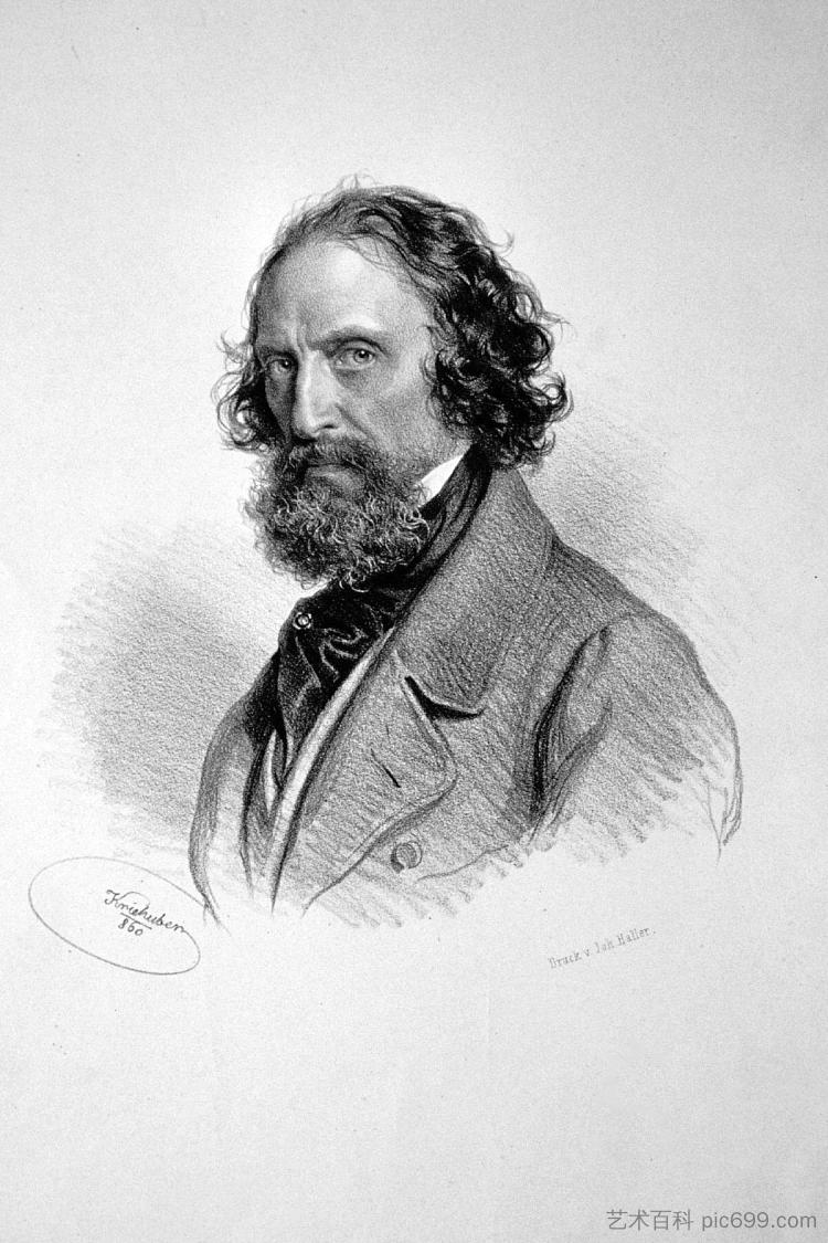 Josef Kriehuber，奥地利平版画家（自画像） Josef Kriehuber, Austrian Lithographer (Self-portrait) (1860)，约瑟夫·克里胡贝尔