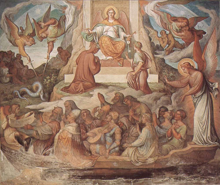赎罪之船和炼狱之山 Sühneschiff Und Läuterungsberg Aus Dem Purgatorio (1827),约瑟夫·安东·科赫