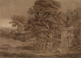 亚伯拉罕和三个天使在曼布雷谷的风景 Landscape with Abraham and the Three Angels in the Valley of Mambre (1797)，约瑟夫·安东·科赫