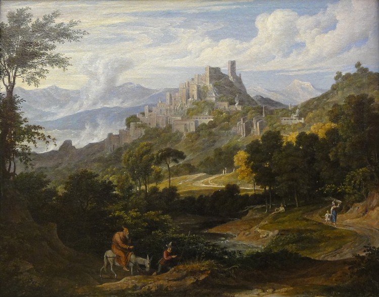 奥莱瓦诺附近的景观与骑马的僧侣 Landschaft Bei Olevano Mit Reitendem Mönch (1830)，约瑟夫·安东·科赫