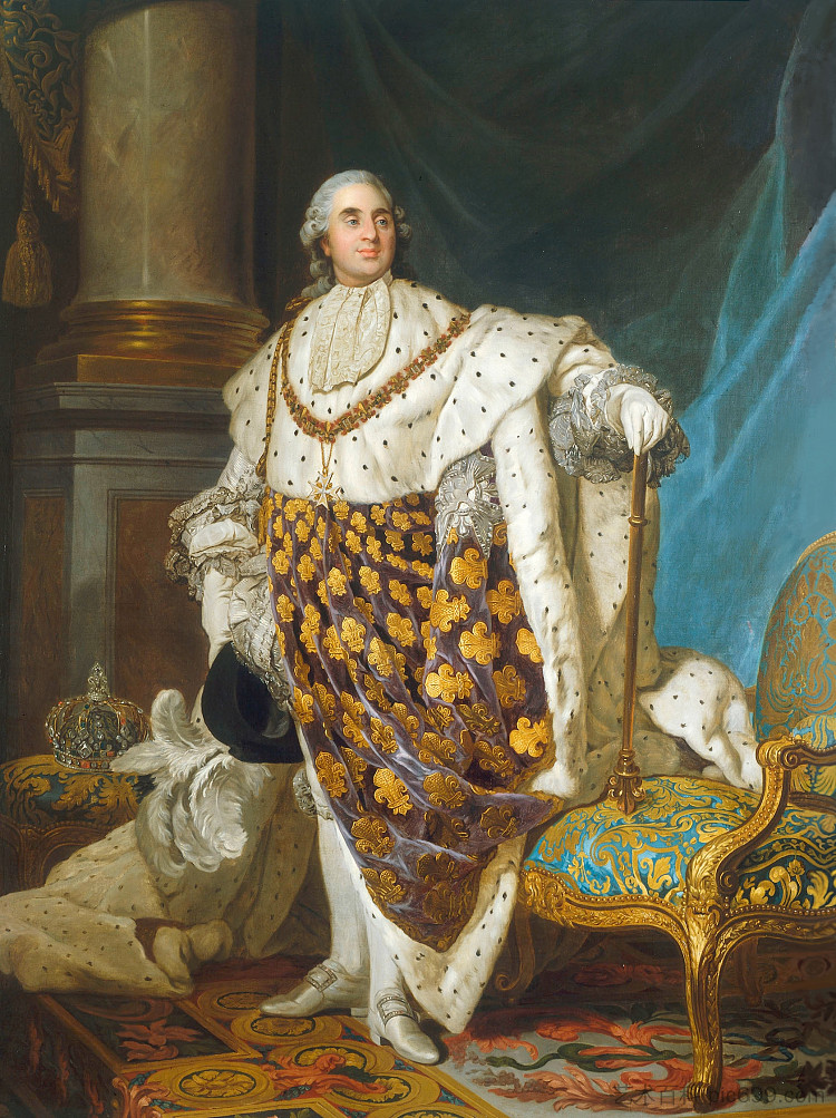 法国和纳瓦拉国王路易十六的肖像，穿着加冕礼袍 Portrait of Louis XVI, King of France and Navarre, Wearing Coronation Robes (c.1777)，约瑟夫·杜普莱西斯