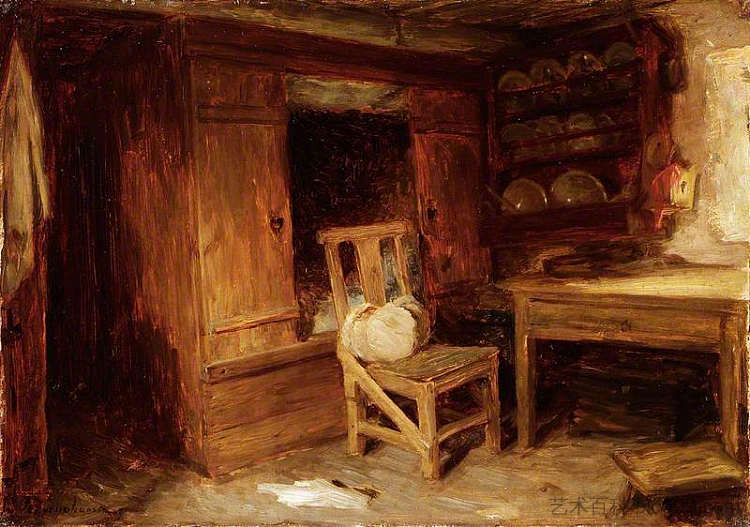 苏格兰内饰，箱床 A Scottish Interior, the Box Bed (1874)，约瑟夫·法夸尔森