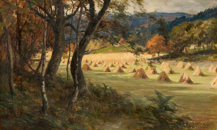 玉米斯托克斯 Corn Stooks (1880)，约瑟夫·法夸尔森