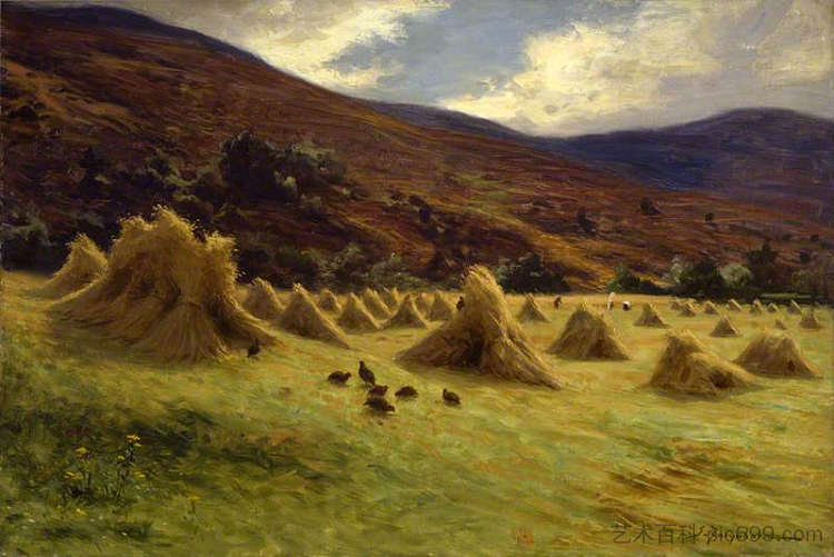 采伐，伯斯森林，阿伯丁郡 Harvesting, Forest of Birse, Aberdeenshire (1900)，约瑟夫·法夸尔森