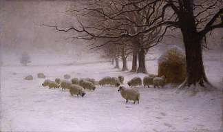 暴风雪中的羊 Sheep in a Snowstorm (1893)，约瑟夫·法夸尔森