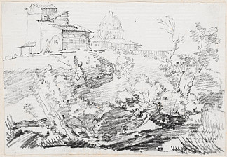 远处是圣彼得大教堂的山上的建筑 A Building on a Hill with Saint Peter’s in the Distance (c.1750)，约瑟夫·马里·维恩