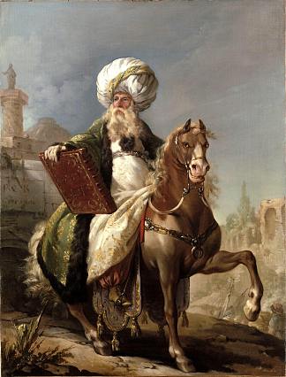 建筑师巴泰勒米-米歇尔·哈松穿着土耳其穆夫提服装的骑马肖像 Equestrian Portrait of the Architect Barthélemy-Michel Hazon in the Costume of a Turkish Mufti (1748)，约瑟夫·马里·维恩