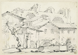 论坛北侧的房屋与马克森提乌斯大教堂 Houses on the North Side of the Forum with the Basilica of Maxentius Beyond (1749)，约瑟夫·马里·维恩