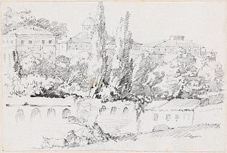 罗马城墙与远处的圣玛丽亚德尔波波罗 Walls of Rome with Santa Maria Del Popolo in the Distance (c.1750)，约瑟夫·马里·维恩