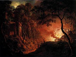 着火的小屋 A Cottage on Fire (c.1787)，约瑟夫·莱特