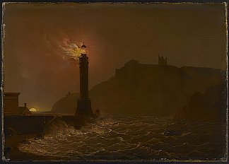 夜晚着火的灯塔 A Lighthouse on Fire at Night，约瑟夫·莱特