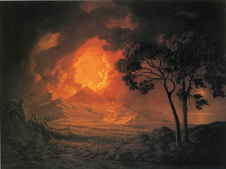 维苏威火山喷发，圣贾努阿留头像游行 An Eruption of Mount Vesuvius, with the Procession of St. Januariu'-s Head (1778)，约瑟夫·莱特