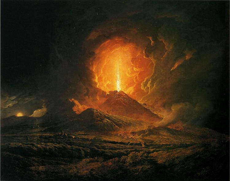 从波蒂奇看到的维苏威火山喷发 An Eruption of Vesuvius, seen from Portici (c.1774 - c.1776)，约瑟夫·莱特