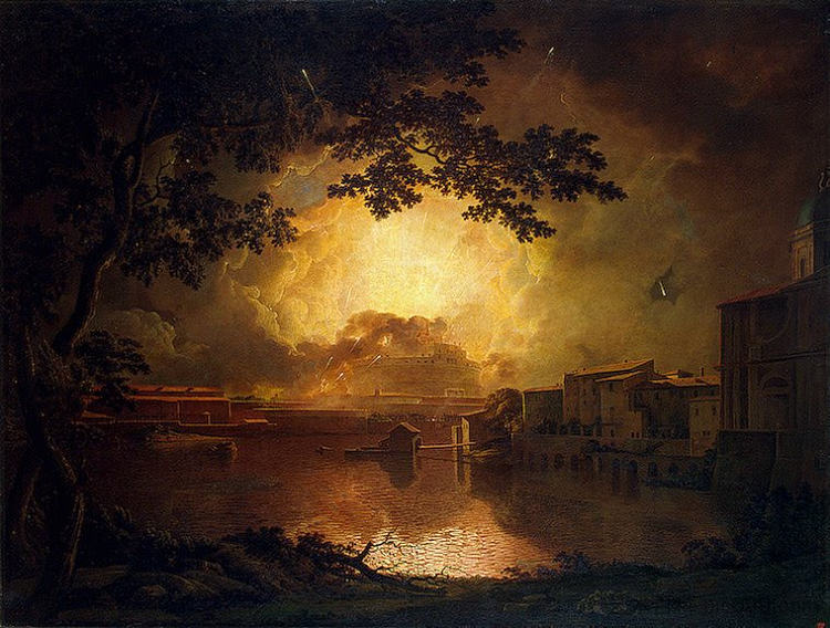 罗马圣天使城堡的烟花汇演 Firework Display at the Castel Sant' Angelo in Rome (1779)，约瑟夫·莱特