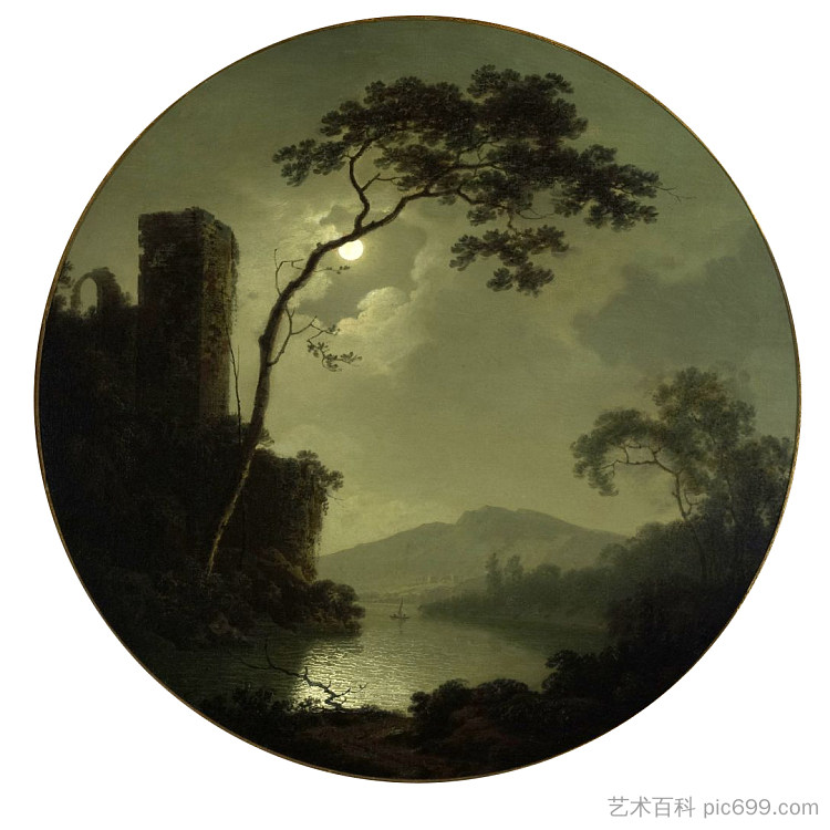 湖与山上的城堡 Lake with Castle on a Hill (1787)，约瑟夫·莱特