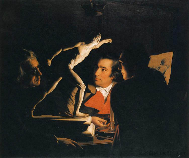 三个人在烛光下观看角斗士 Three Persons Viewing the Gladiator by Candlelight (1765)，约瑟夫·莱特