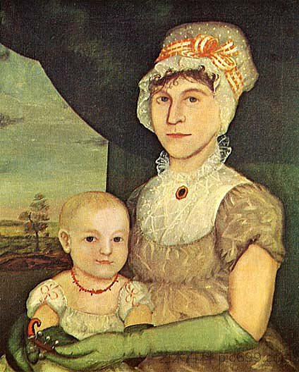 戴绿色手套的妇女和婴儿 Woman and Baby Wearing Green Gloves (1810),约书亚·约翰逊
