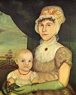 戴绿色手套的妇女和婴儿 Woman and Baby Wearing Green Gloves (1810)，约书亚·约翰逊
