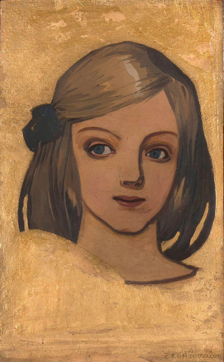 金色背景上的女孩头 Head of a Girl on a Golden Background (1901)，约瑟夫·梅侯菲