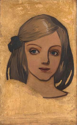 金色背景上的女孩头 Head of a Girl on a Golden Background (1901)，约瑟夫·梅侯菲