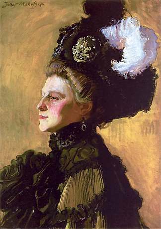 黄色背景上的妻子的波特雷特 Portret of the wife on a yellow background (1907; Poland                     )，约瑟夫·梅侯菲