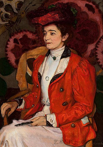 伊扎·阿克森托维奇佐瓦的肖像,原名吉乌古德 Portrait of Iza Axentowiczowa née Giełgud (1907; Kraków / Krakau / Cracow,Poland ),约瑟夫·梅侯菲