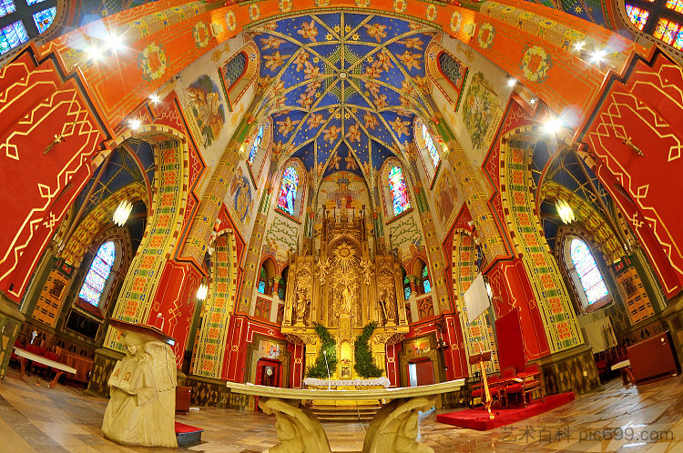 波兰图雷克耶稣圣心教堂的多色 Polychromy in the Sacred Heart of Jesus Church in Turek, Poland (1932 - 1937; Turek,Poland ),约瑟夫·梅侯菲