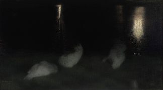 夜曲 – 夜晚华沙撒克逊花园里的天鹅 Nocturne – Swans in the Saxon Garden in Warsaw by Night (1893 – 1894; Poland                     )，约泽夫·潘基奇斯
