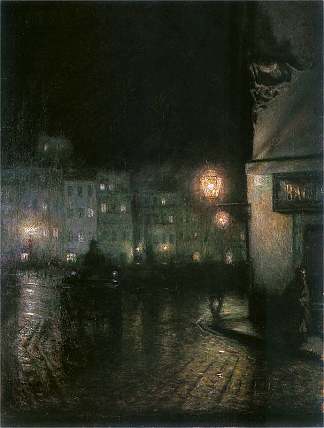 夜晚的华沙集市广场 Market Square of Warsaw by Night (1892)，约泽夫·潘基奇斯