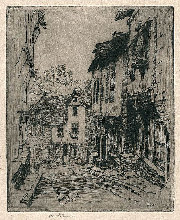 迪南的Aquafort Jerzual街（与猫） Aquafort Jerzual Street in Dinan (with Cat) (1908)，约泽夫·潘基奇斯