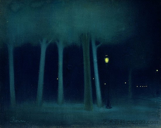 夜晚的公园 A Park at Night (1892 - 1895)，约瑟夫立普罗奈