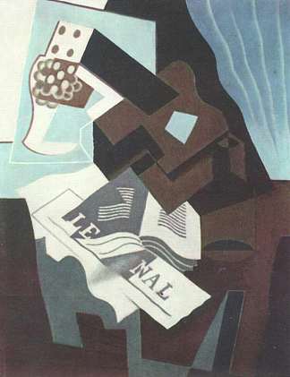 静物与吉他，书籍和报纸 Still Life with Guitar, Book and newspaper (c.1919)，胡安·格里斯