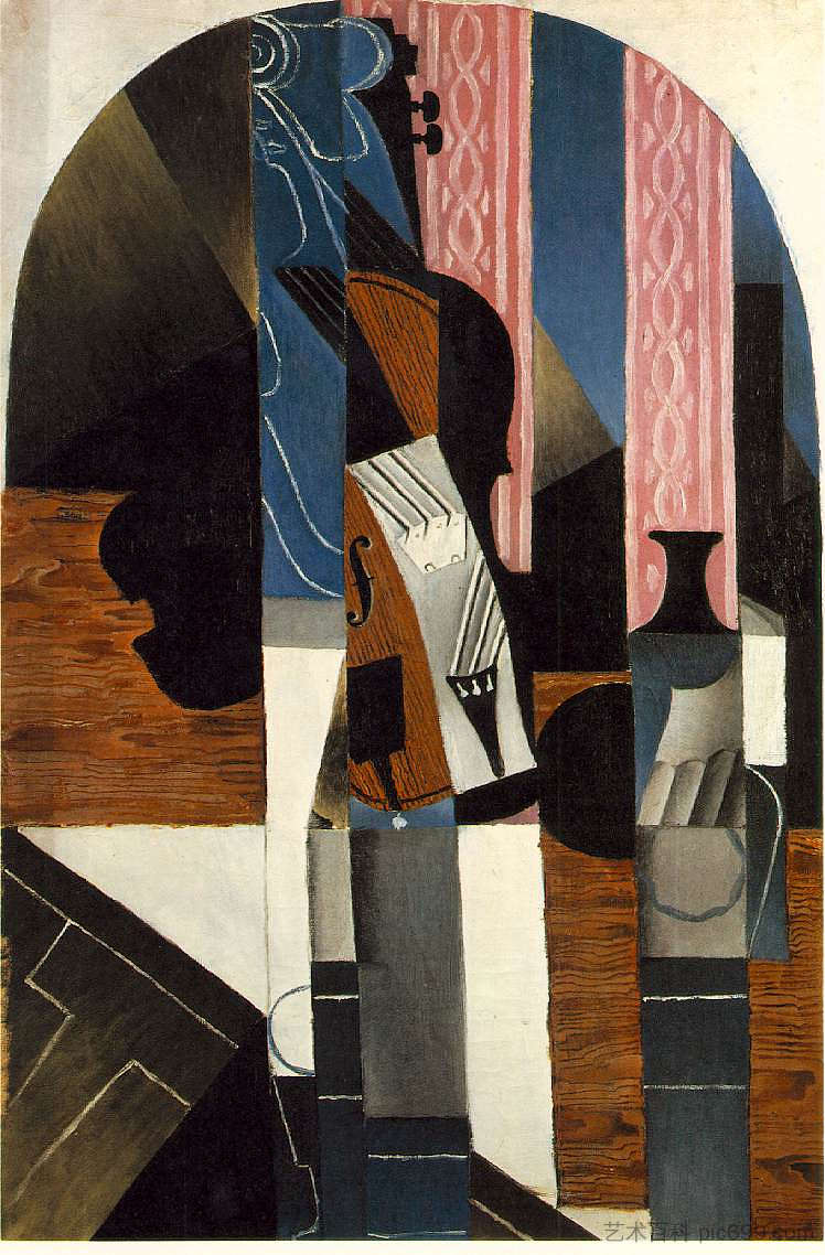 桌子上的小提琴和墨水瓶 Violin and ink bottle on a table (1913),胡安·格里斯