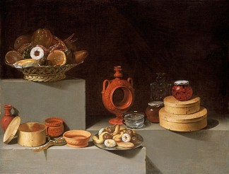 糖果和陶器的静物 Still Life with Sweets and Pottery (1627)，胡安·范德哈门