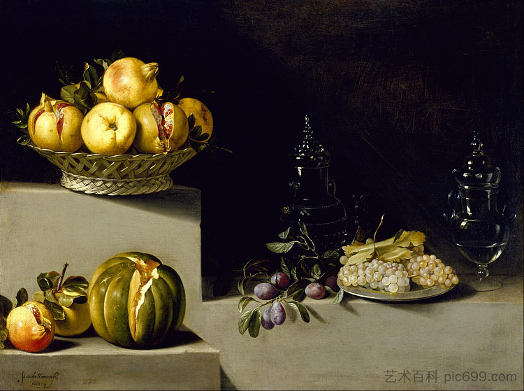 水果和玻璃器皿静物 Still Life with Fruit and Glassware (1626)，胡安·范德哈门