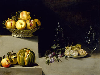 水果和玻璃器皿静物 Still Life with Fruit and Glassware (1626)，胡安·范德哈门