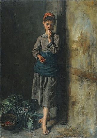 吃樱桃的小女孩 Little girl eating cherries (1876)，朱利叶斯·布雷顿