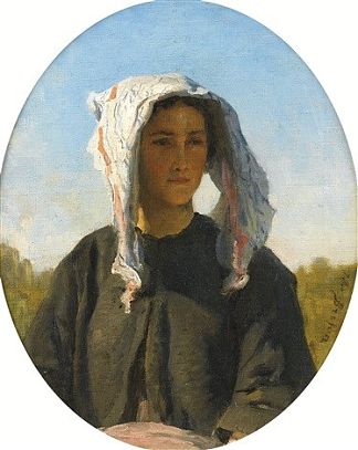 一位年轻的波尔多农妇肖像 Portrait of a Young Bordeaux Peasant Woman，朱利叶斯·布雷顿