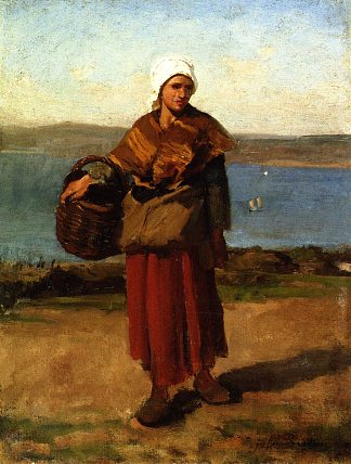 渔妇，杜阿内兹 Fisherwoman, Douarnenez (1870)，朱利叶斯·布雷顿