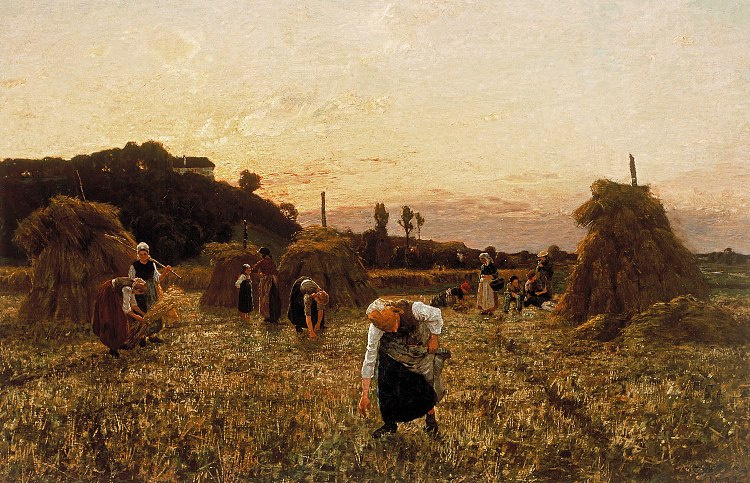 日落时的拾穗者 Gleaners at sunset (1863)，朱利叶斯·布雷顿